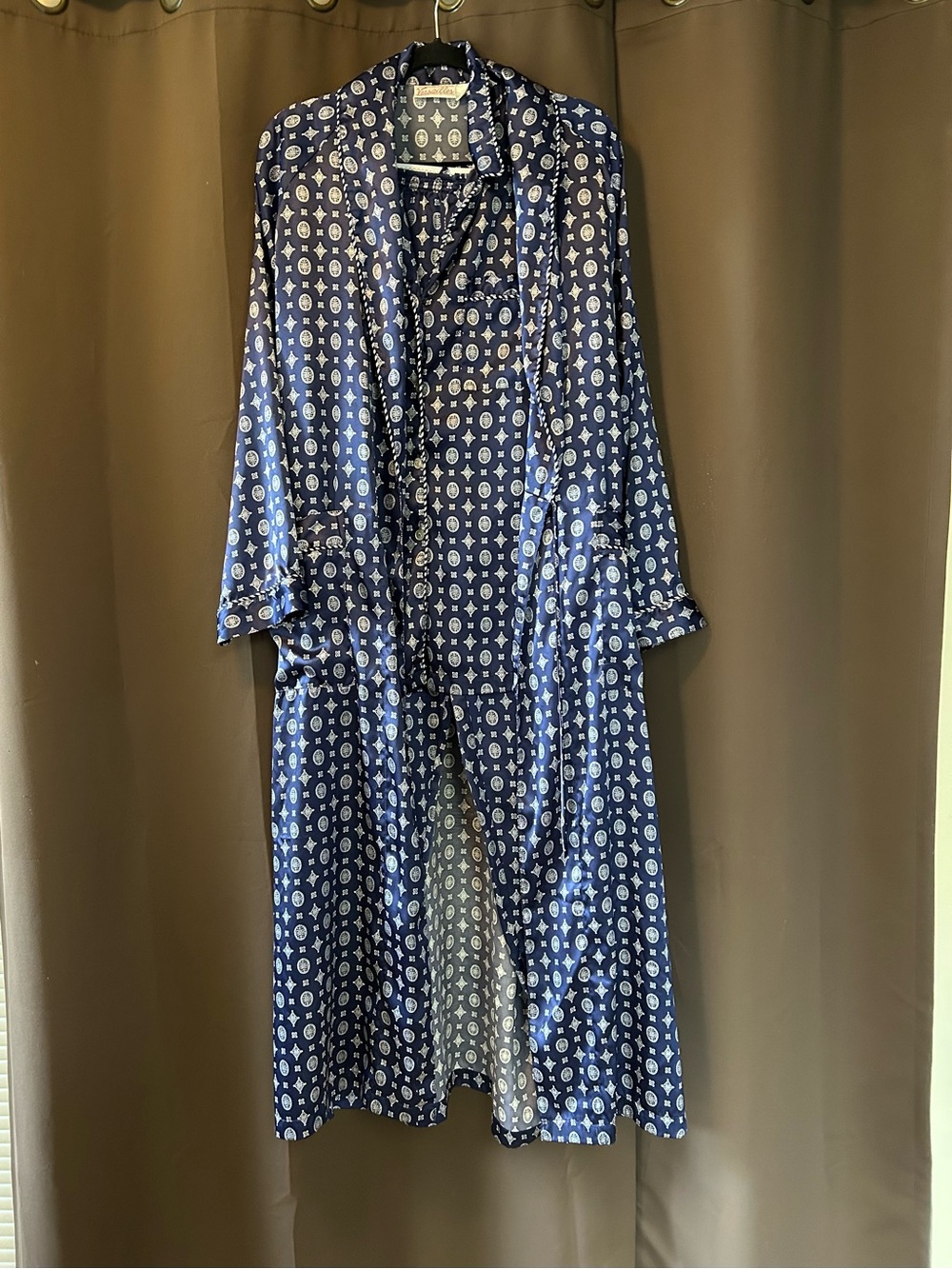 Navy Satiny 3 Piece PJ and Robe Set